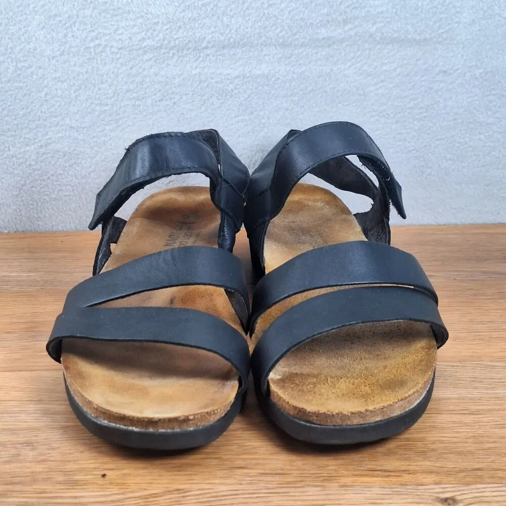 Naot Kayla Women's 11 EU 42 Wedge Comfort Sandals Black Leather Israel Walking